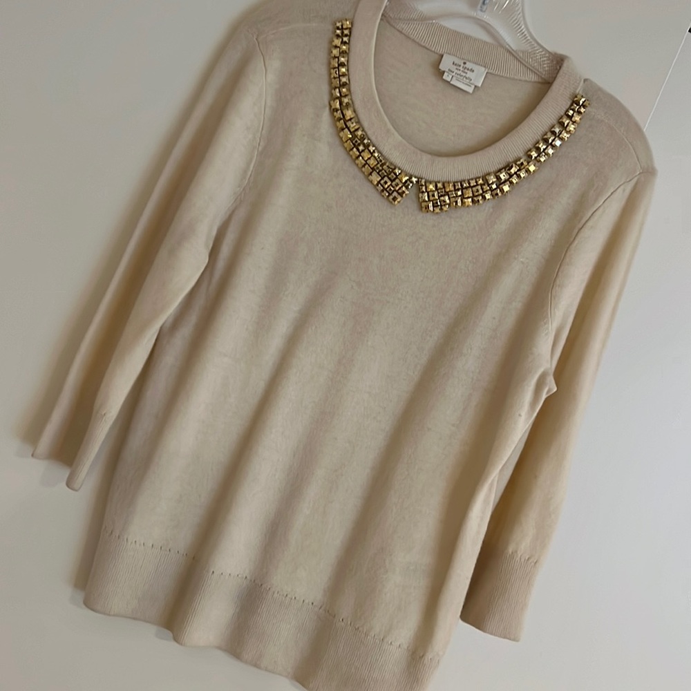 Kate spade size L sweater embellished neckline